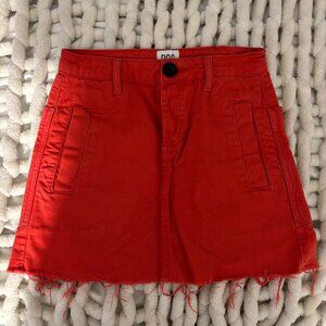 BDG Urban Outfitters Mini Denim Skirt Women's Size XS Red Button Fly Raw Hem